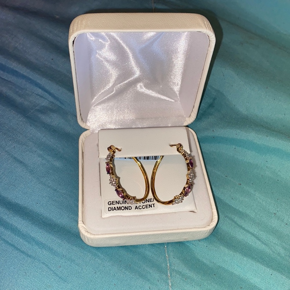 18K Gold Amethyst Hoops